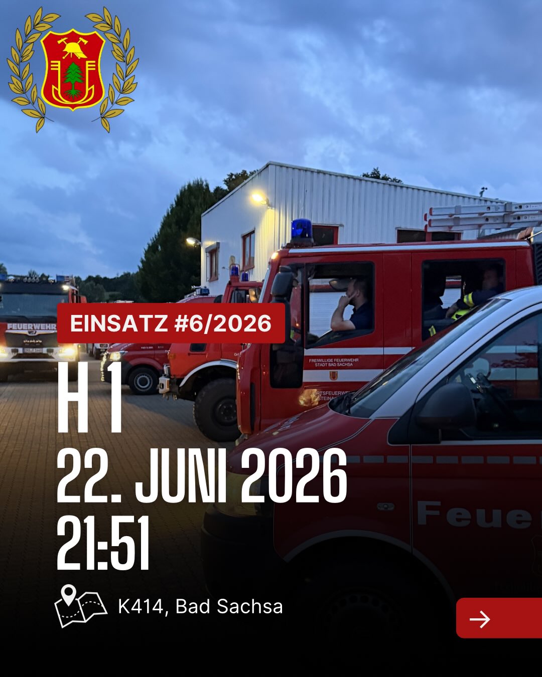 Mehr über den Artikel erfahren ❗️Einsatz❗️ 📟 Alarm: /2026 📆 Datum: 22. Juni 2026 um 21:51 📩 …