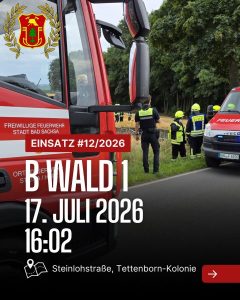 Mehr über den Artikel erfahren ❗️Einsatz❗️ 📟 Alarm: /2026 📆 Datum: 17. Juli 2026 um 16:02 📩 …