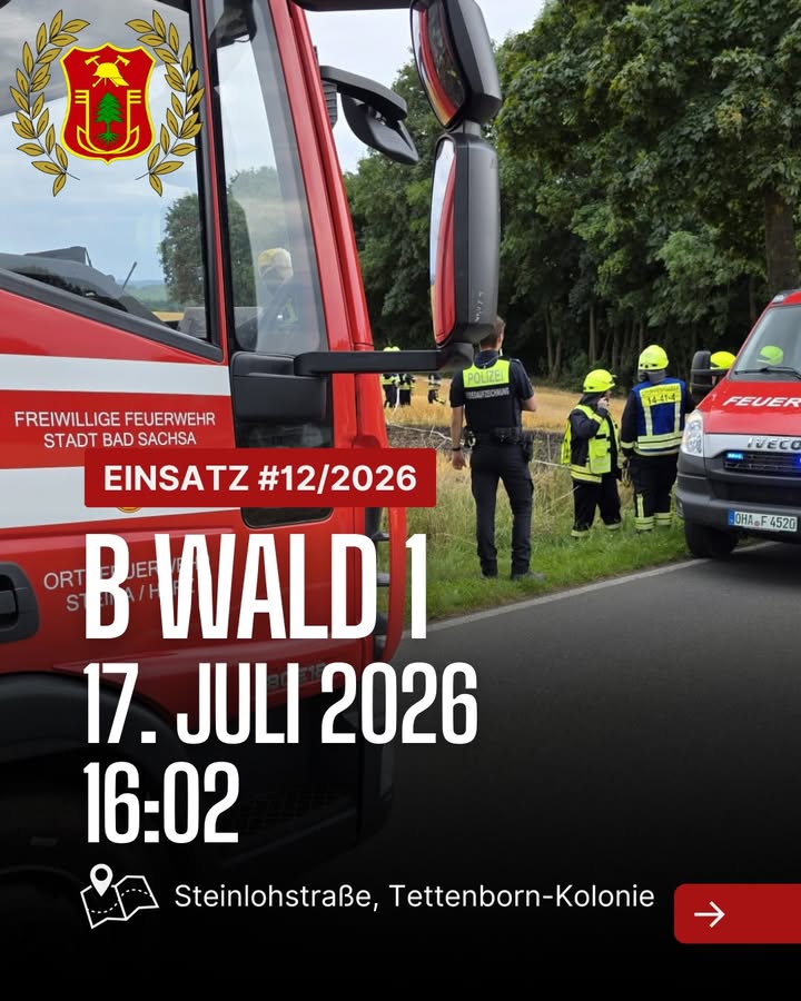 Mehr über den Artikel erfahren ❗️Einsatz❗️ 📟 Alarm: /2026 📆 Datum: 17. Juli 2026 um 16:02 📩 …
